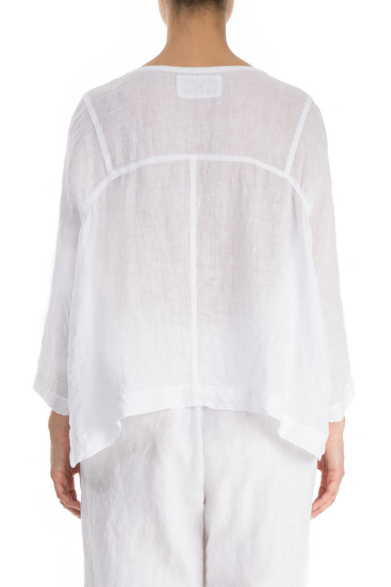 Boxy Pure White Gauze Linen Blouse 2