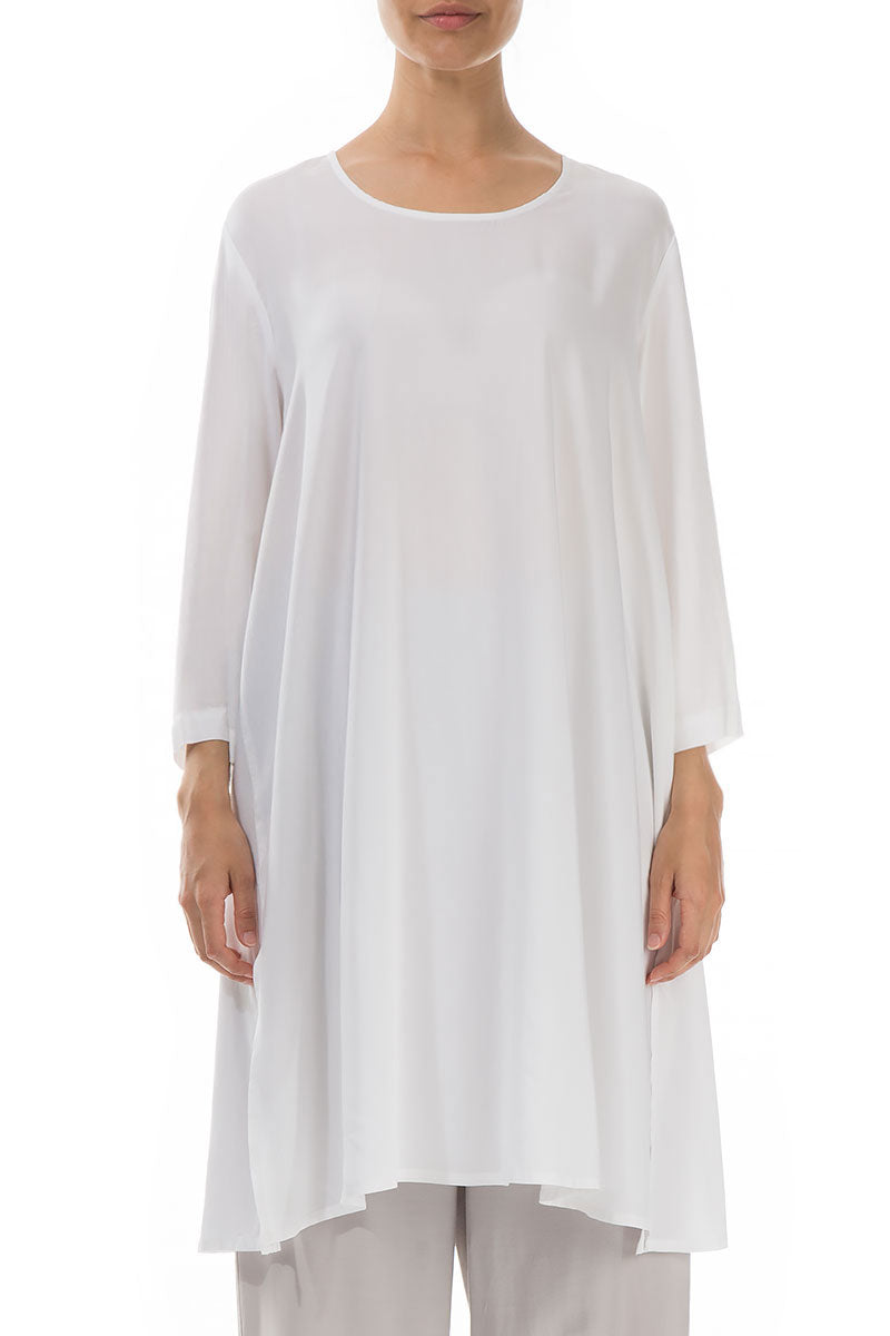 Buttoned Back White Silk Bamboo Tunic 1