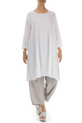 Buttoned Back White Silk Bamboo Tunic 4