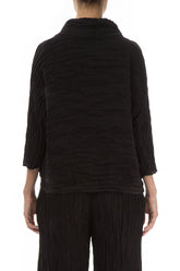 Cowl Neck Crinkled Black Silk Linen Blouse 2