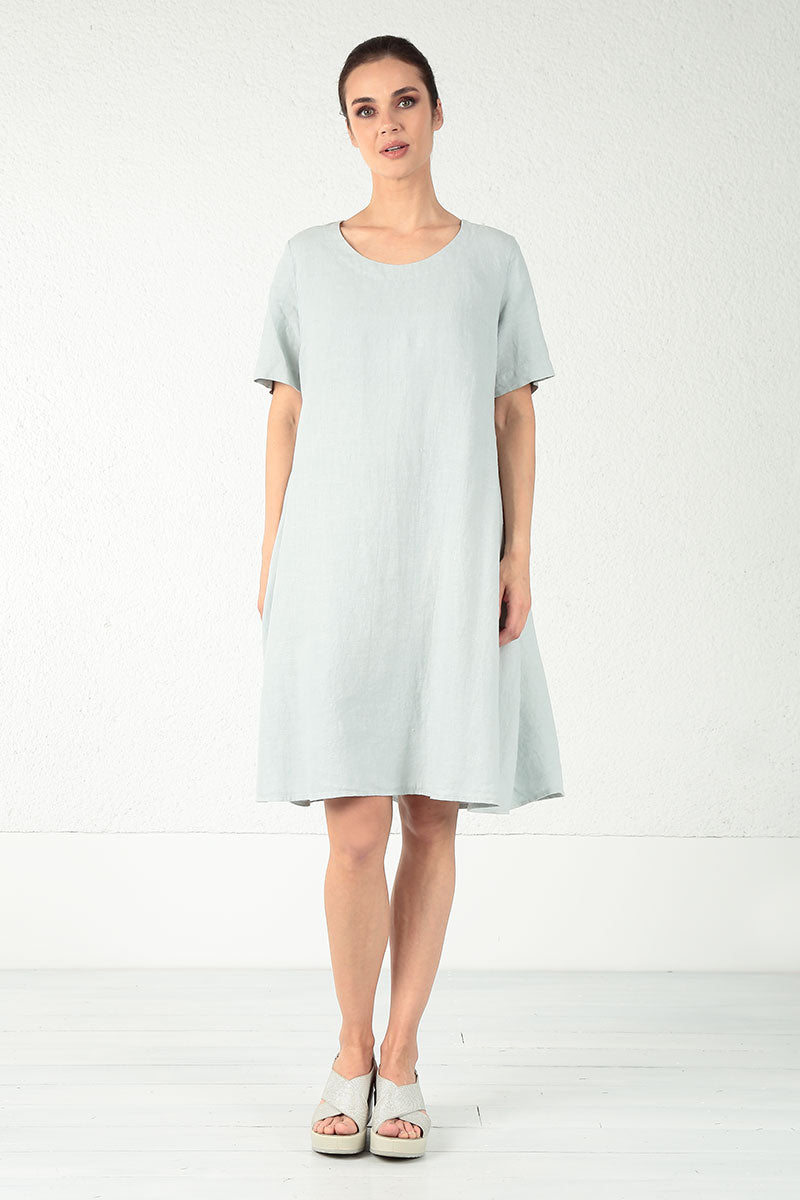 Evergreen Flared Midi Light Grey Linen Dress 6