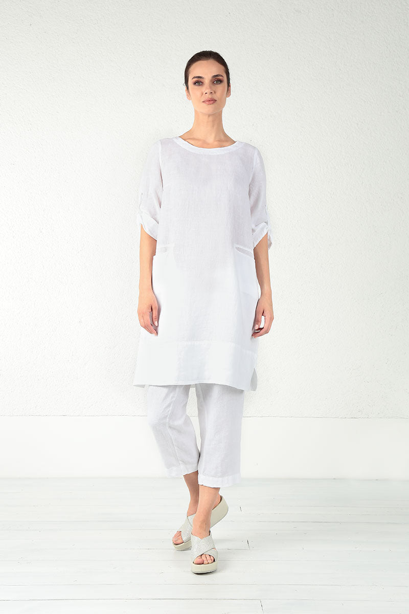 Adjustable Sleeves White Linen Tunic 6