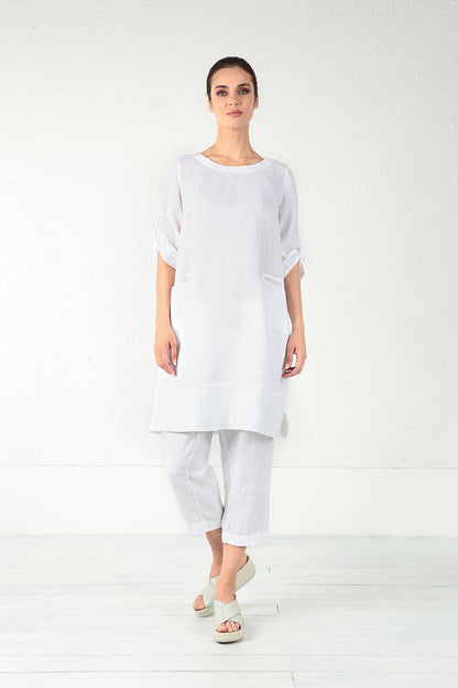 Adjustable Sleeves White Linen Tunic 6