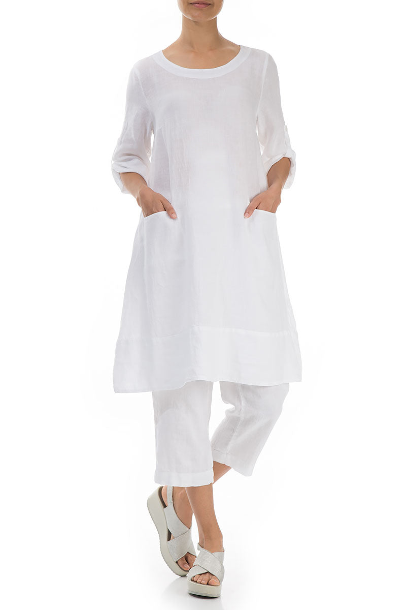 Adjustable Sleeves White Linen Tunic 4