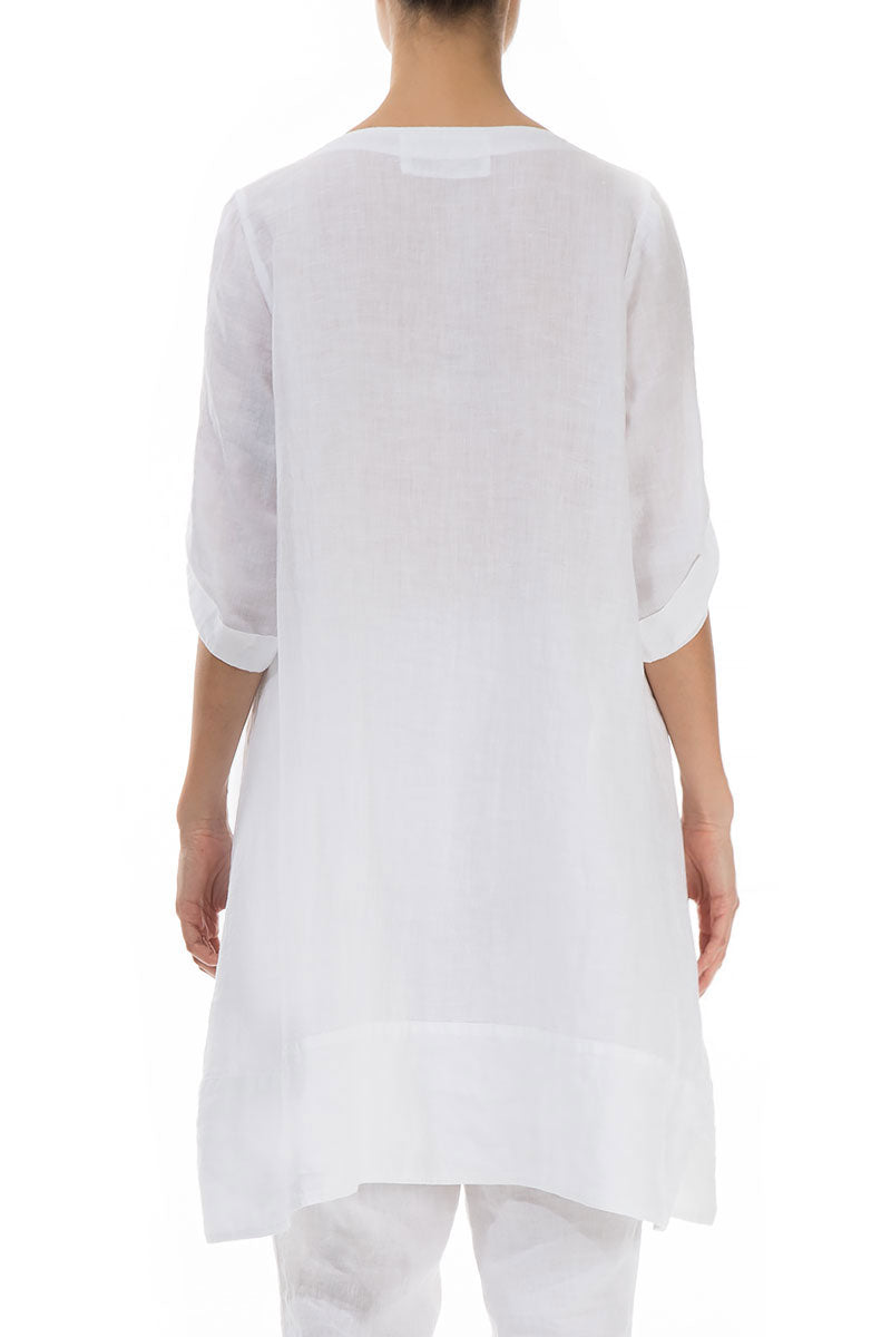 Adjustable Sleeves White Linen Tunic 2