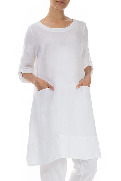 Adjustable Sleeves White Linen Tunic 3