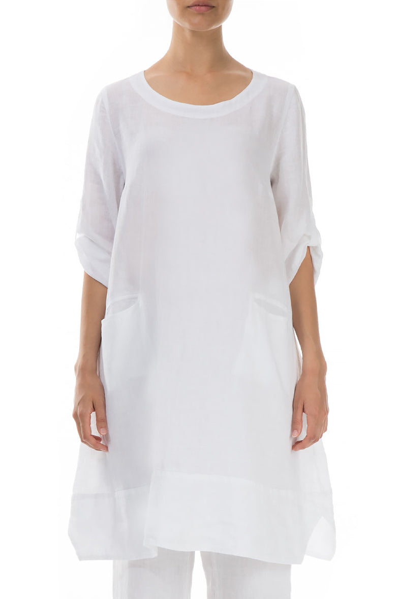 Adjustable Sleeves White Linen Tunic 1