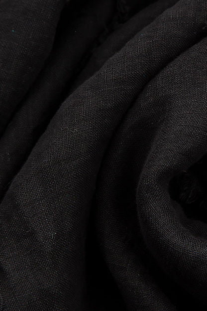 Layered Short Sleeves Black Gauze Linen Blouse 5