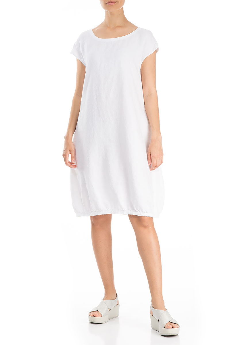 Midi Balloon White Linen Dress 4