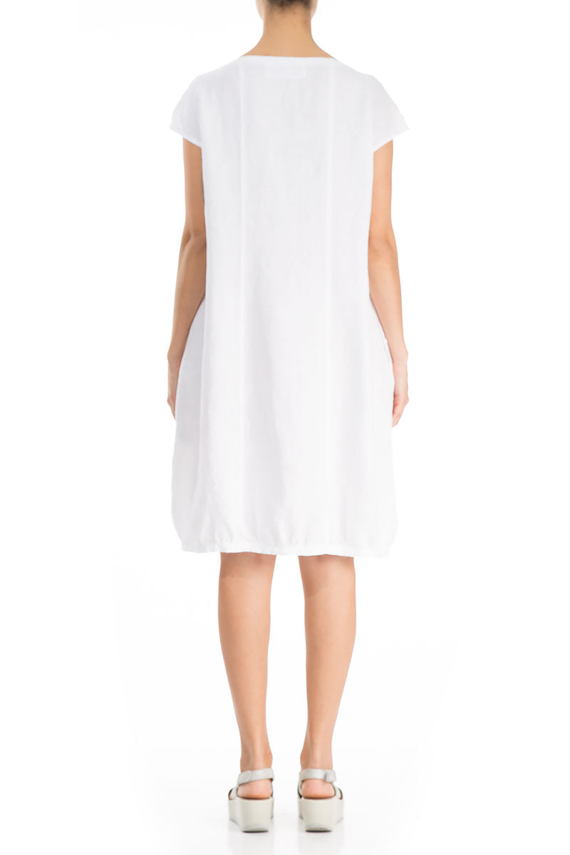 Midi Balloon White Linen Dress 2