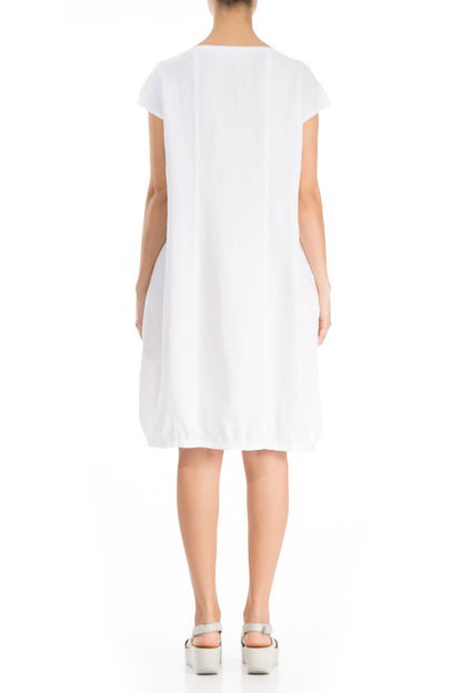 Midi Balloon White Linen Dress 2