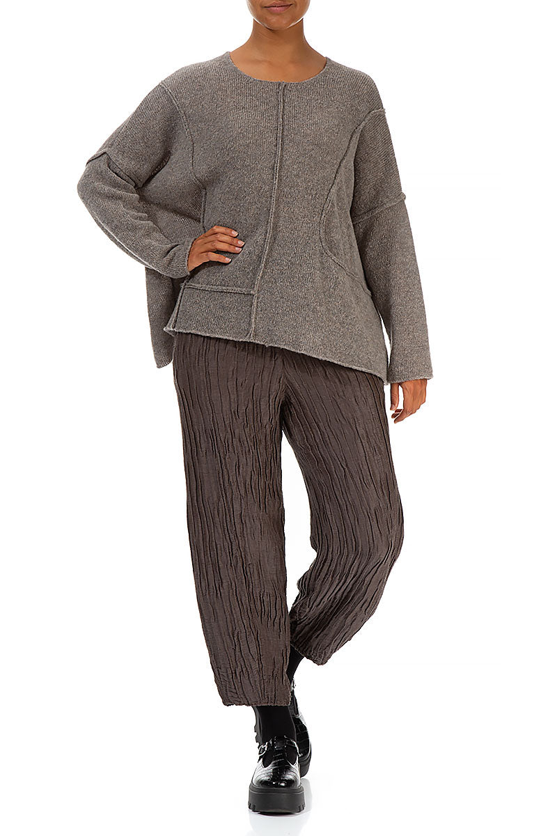 Exposed Seam Light Brown Wool Sweater 4