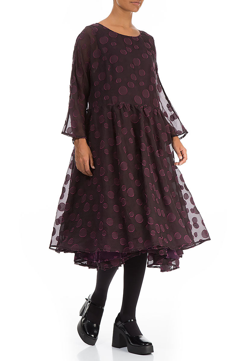 Flared Aubergine Bubbles Silk Dress 5