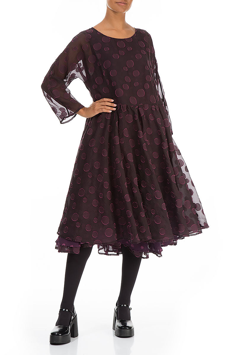 Flared Aubergine Bubbles Silk Dress 4