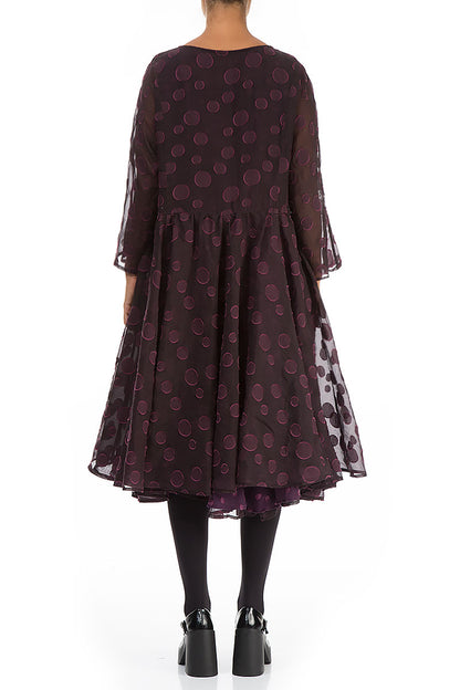 Flared Aubergine Bubbles Silk Dress 2