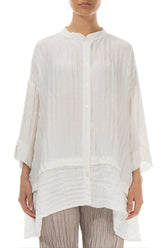 Flared Crinkled Off White Silk Shirt 1