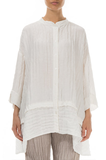 Flared Crinkled Off White Silk Shirt 1