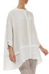 Flared Crinkled Off White Silk Shirt 4