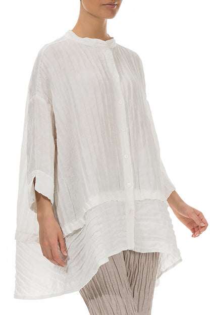 Flared Crinkled Off White Silk Shirt 4