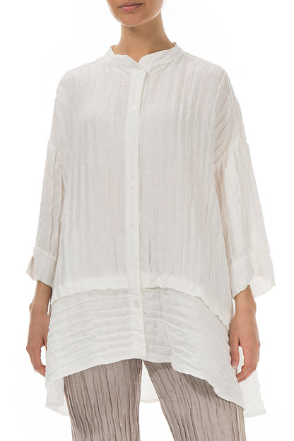 Flared Crinkled Off White Silk Shirt 3