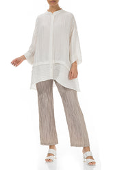 Flared Crinkled Off White Silk Shirt 5