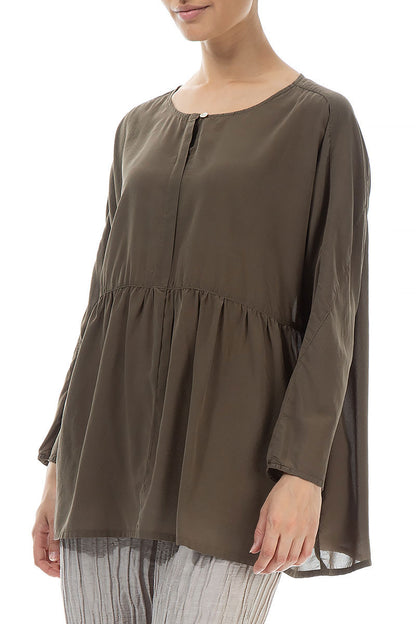 Flared Khaki Silk Blouse 3