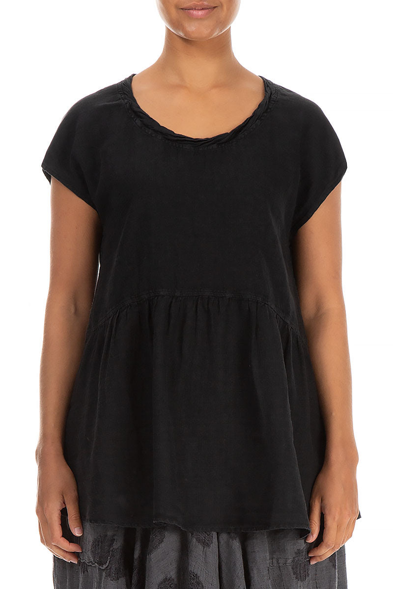 Flared Loose Black Linen Blouse 1