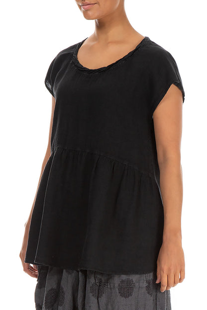 Flared Loose Black Linen Blouse 3