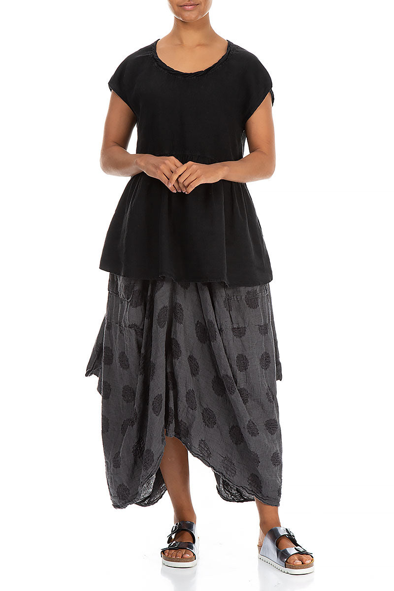 Flared Loose Black Linen Blouse 4
