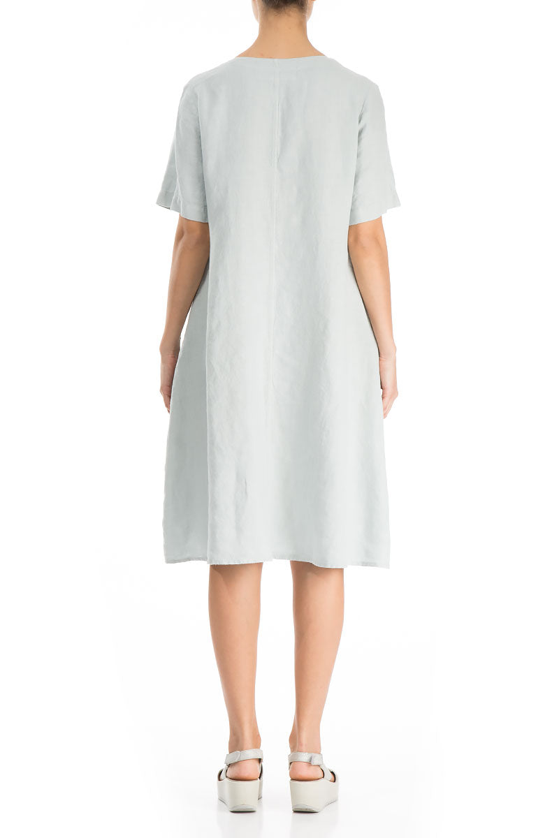 Evergreen Flared Midi Light Grey Linen Dress 2
