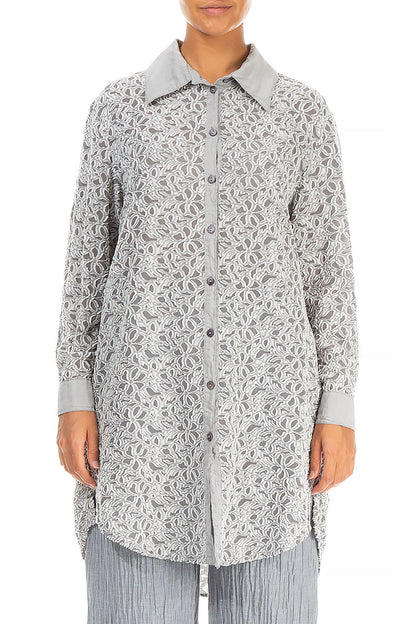 Floral Silver Silk Shirt 1