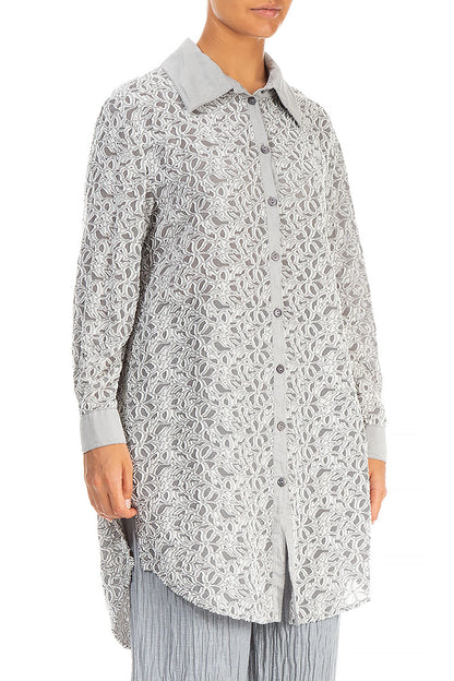 Floral Silver Silk Shirt 3