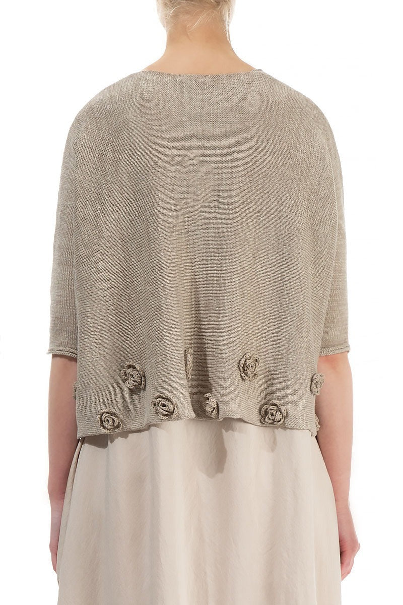Flowers Decorated Natural Linen Jumper 2