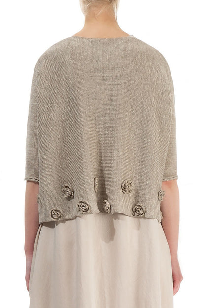 Flowers Decorated Natural Linen Jumper 2