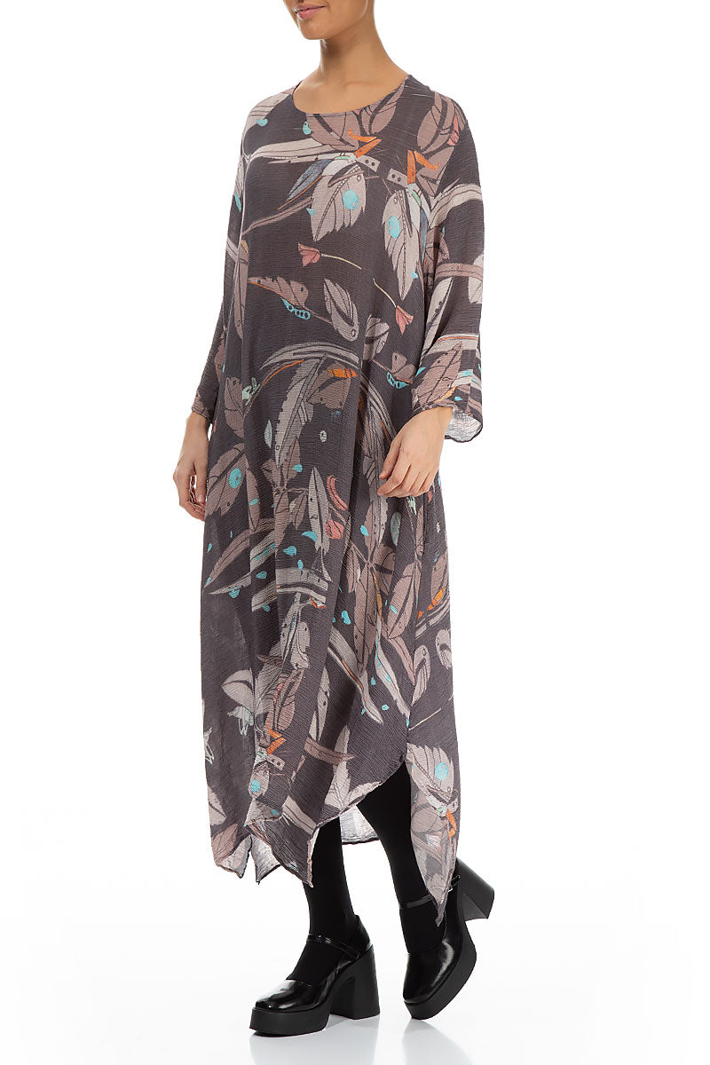 Loose Crinkled Leaves Print Silk Viscose Dress 4