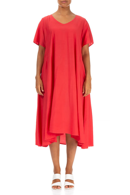 Flowy Poppy Red Silk Bamboo Dress 1
