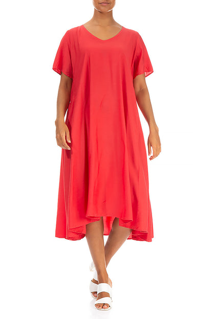 Flowy Poppy Red Silk Bamboo Dress 4