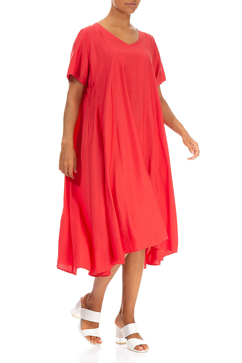 Flowy Poppy Red Silk Bamboo Dress 3