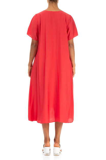 Flowy Poppy Red Silk Bamboo Dress 2