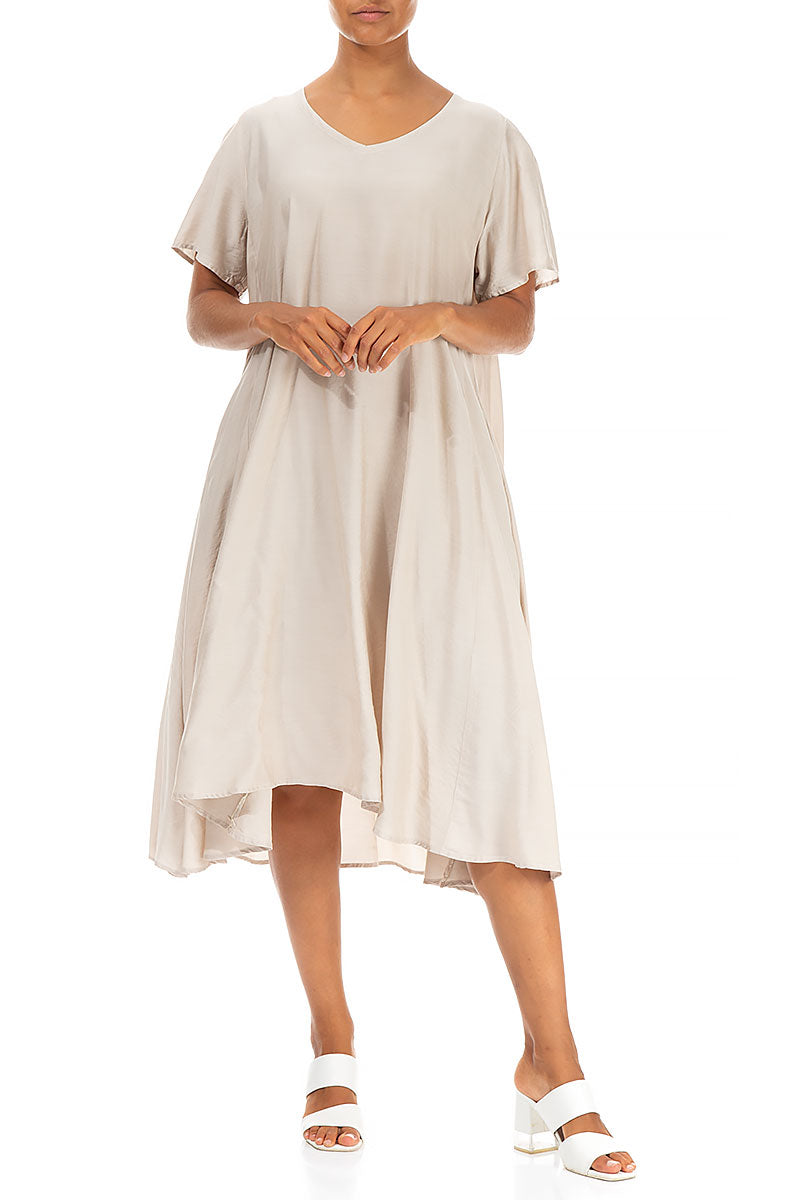 Flowy Sand Beige Silk Bamboo Dress 3