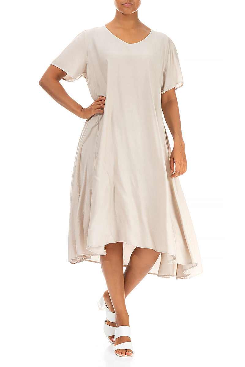 Flowy Sand Beige Silk Bamboo Dress 4
