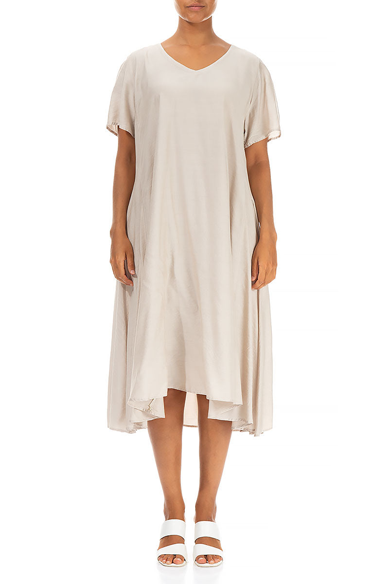Flowy Sand Beige Silk Bamboo Dress 1