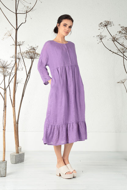 Frilled Lavender Gauze Linen Maxi Dress 1