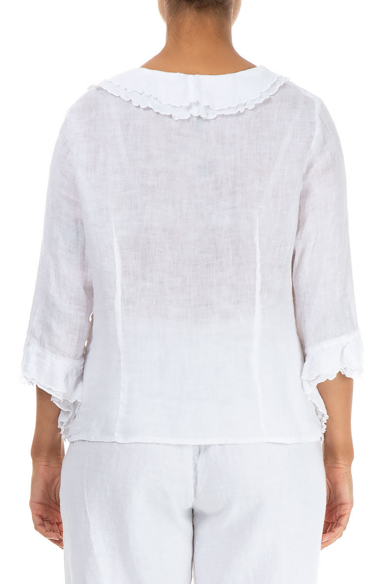 Frilled White Gauze Linen Blouse 2