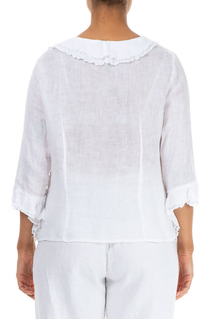 Frilled White Gauze Linen Blouse 2