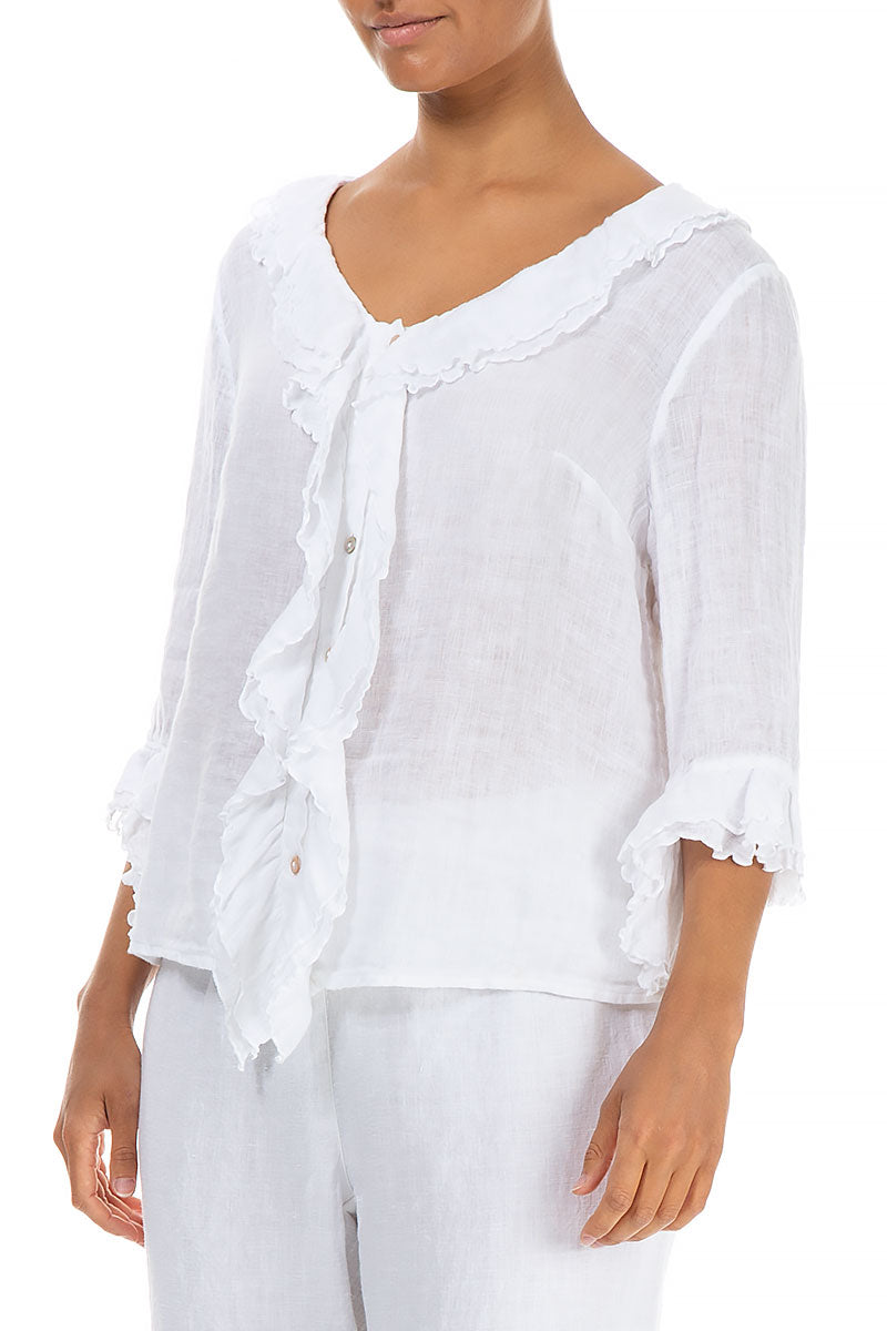 Frilled White Gauze Linen Blouse 3