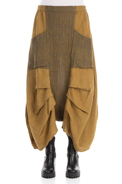 Front Pleats Crinkled Khaki Mustard Midi Trousers 1