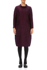 High Neck Aubergine Crinkled Silk Linen Dress 1