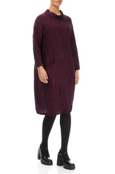 High Neck Aubergine Crinkled Silk Linen Dress 3