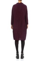 High Neck Aubergine Crinkled Silk Linen Dress 2